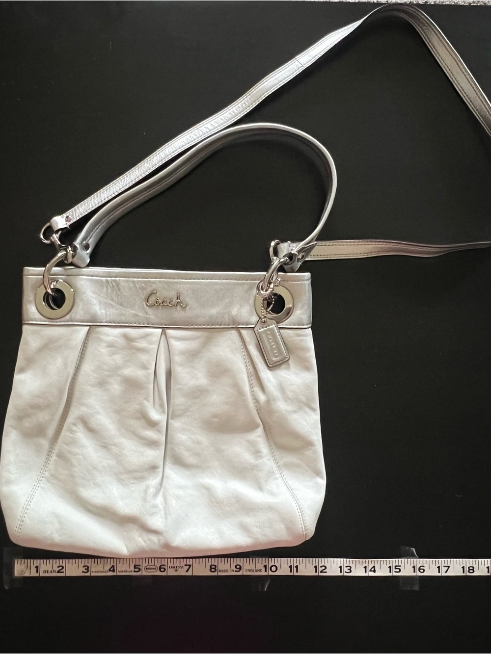 Coach SoHo Leather Convertible Crossbody/Shoulder Bag in White & Metallic Silver